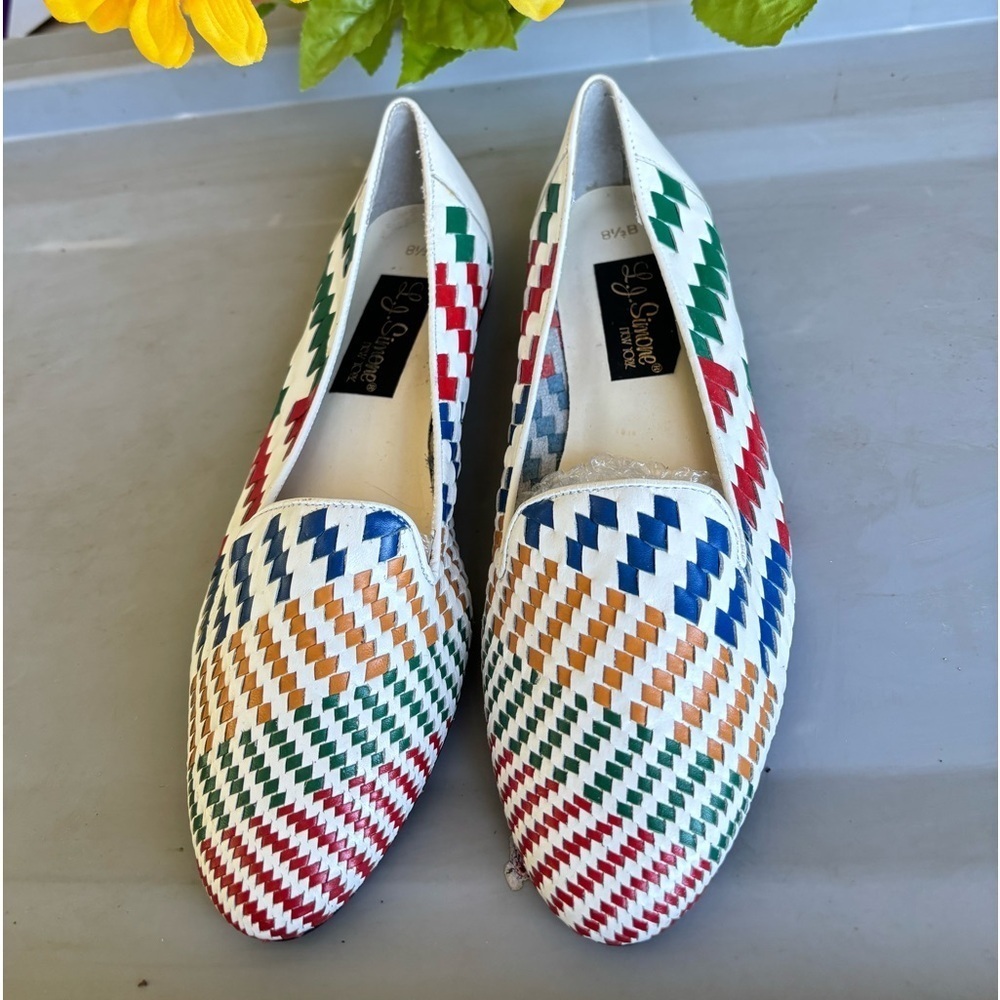 LJ Simone leather Multi-color woven flats shoes